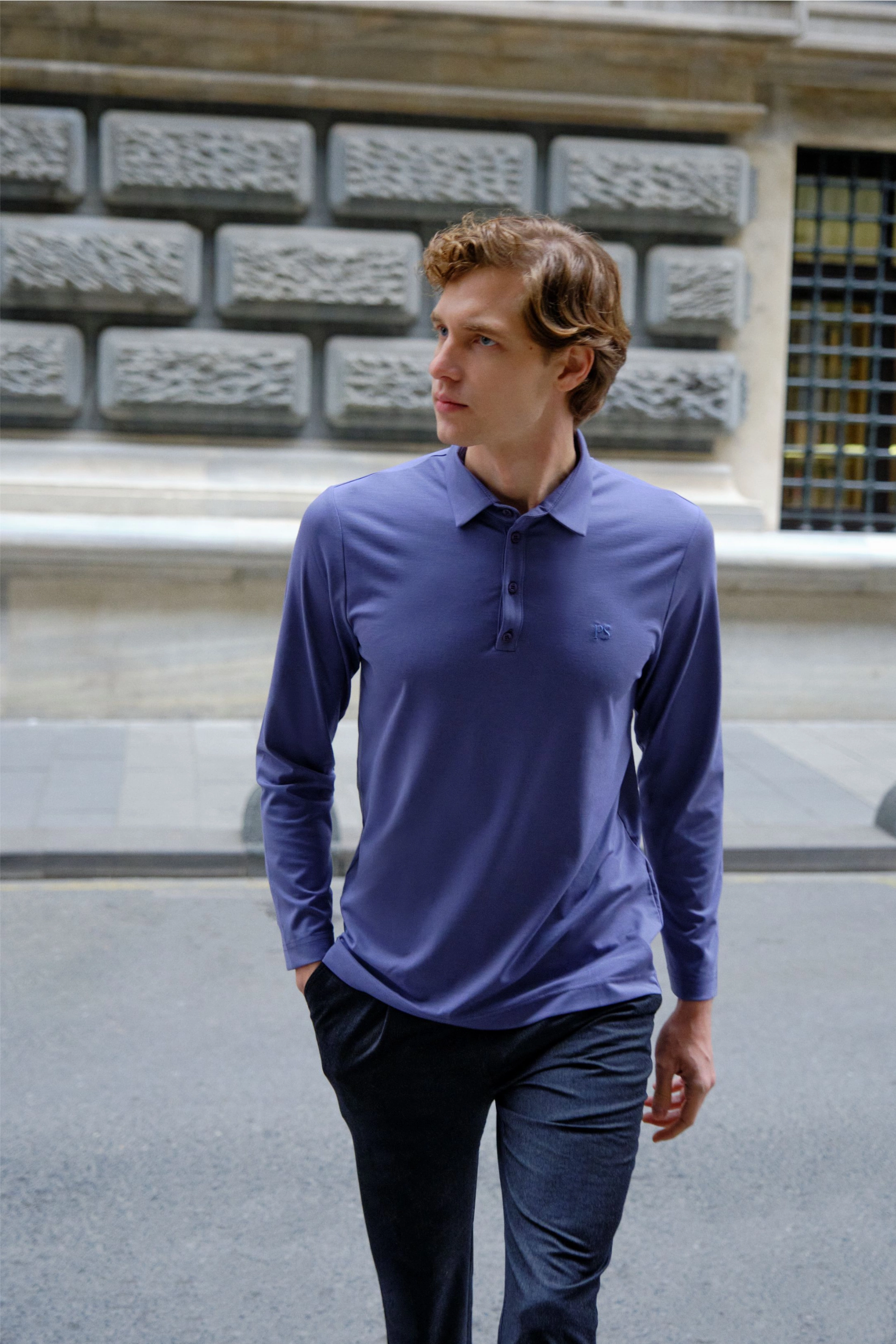 Shirt van katoen en cashmere | Blue