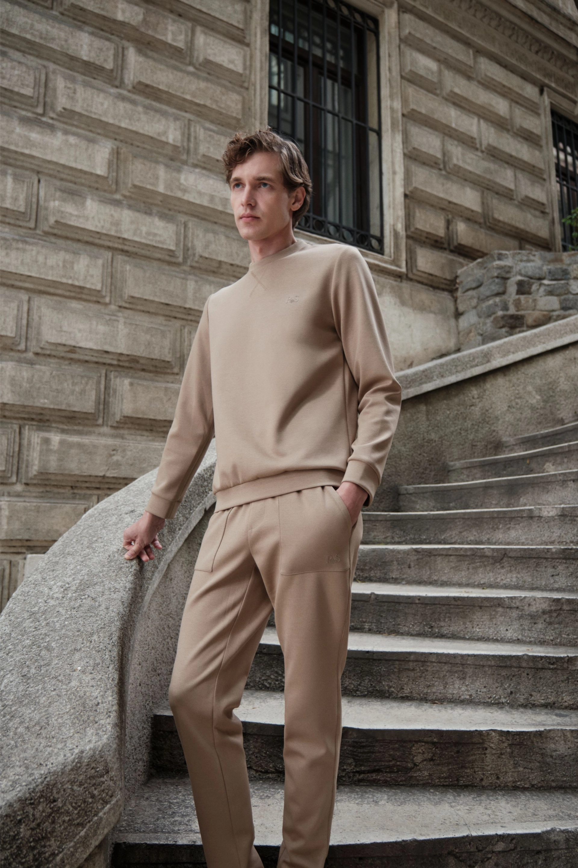 Shirt van katoen en cashmere | Beige