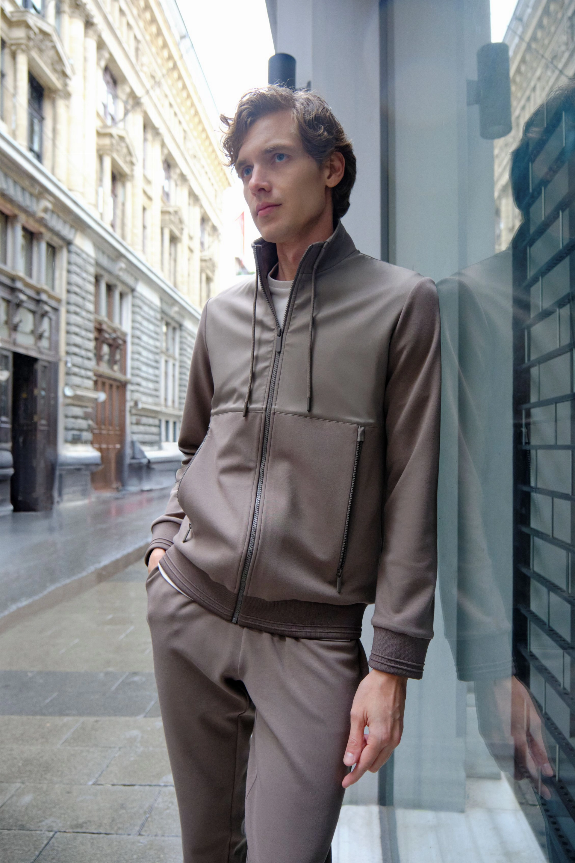 Shirt van katoen en cashmere | Brown