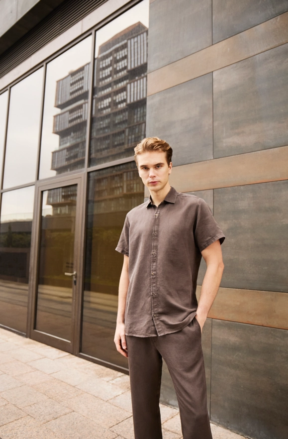 Shirt van katoen en cashmere | Brown