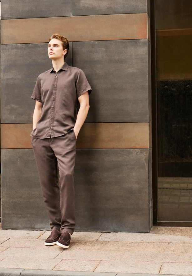 Shirt van katoen en cashmere | Brown