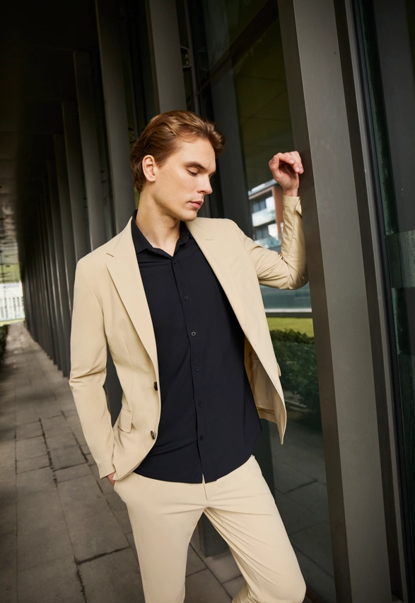 Shirt van katoen en cashmere | Beige