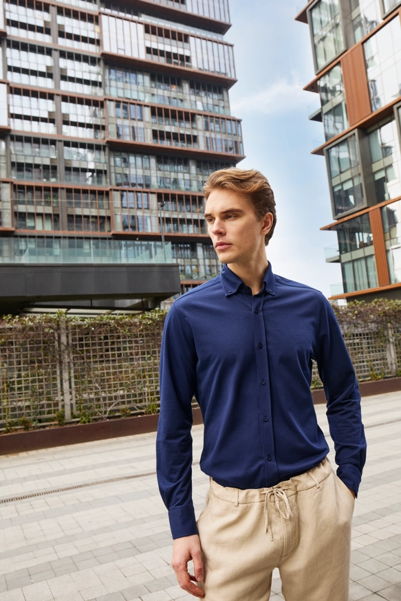 Shirt van katoen en cashmere | Blue