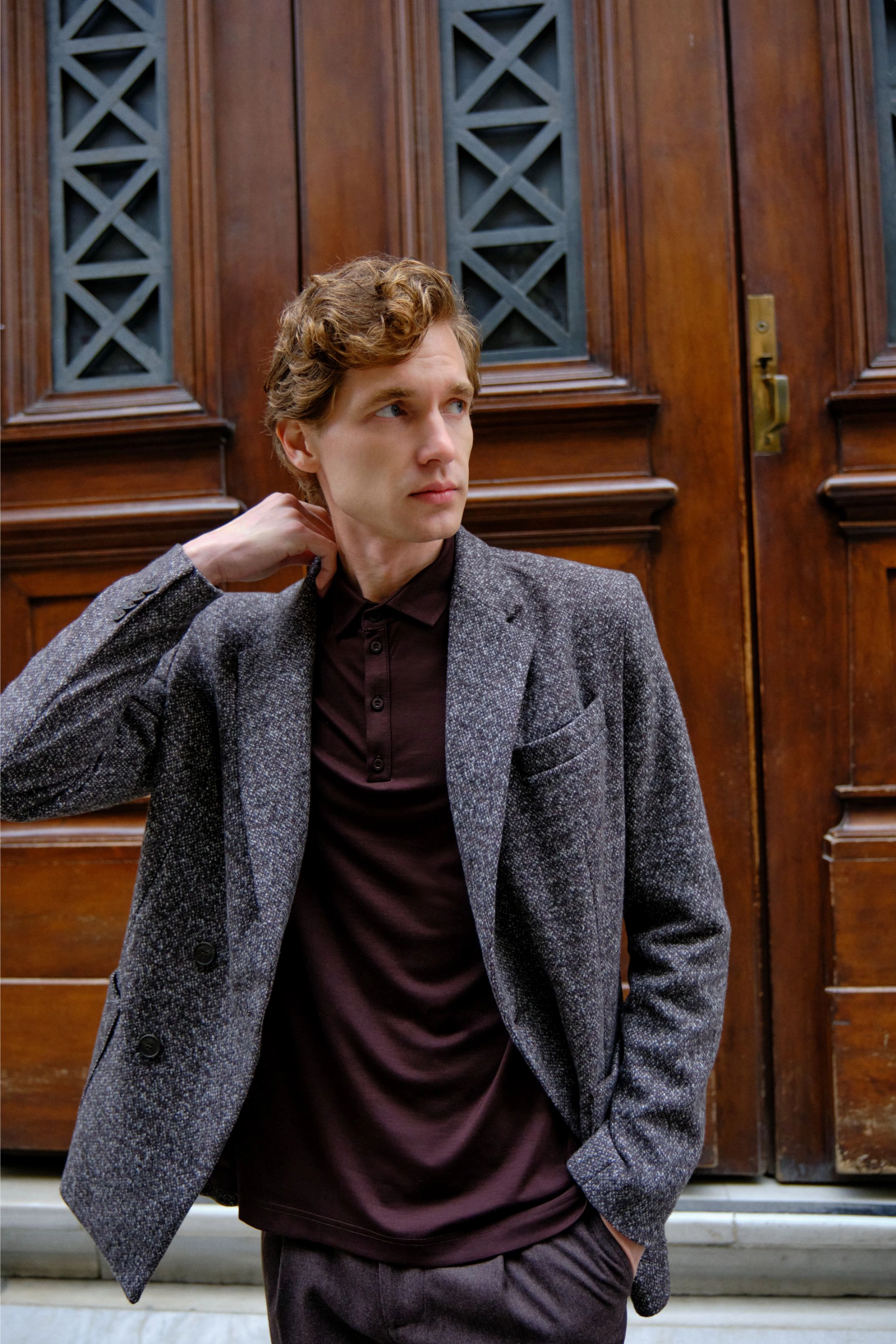 Shirt van katoen en cashmere | Brown