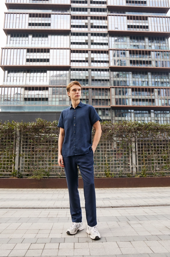 Shirt van katoen en cashmere | Blue