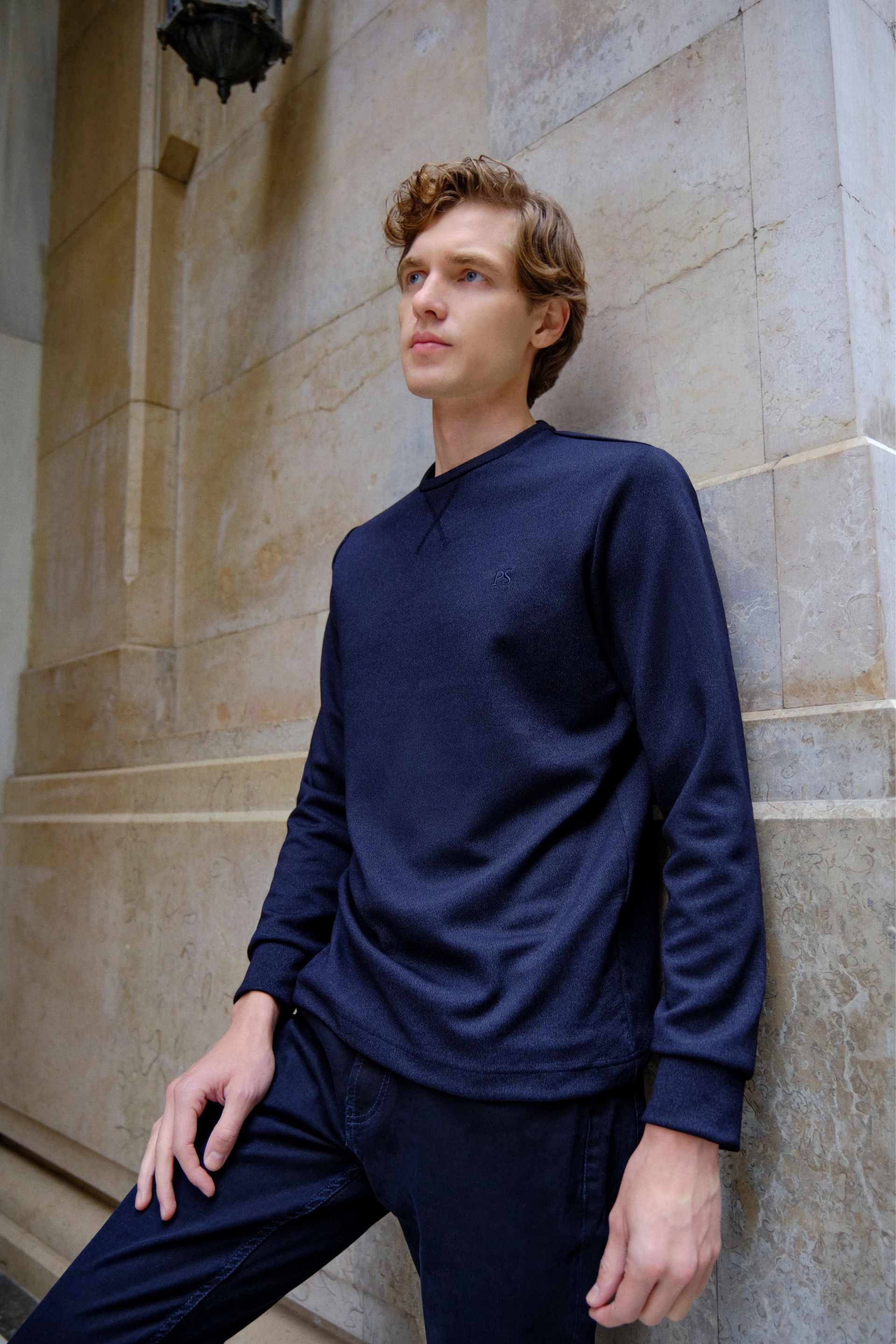 Shirt van katoen en cashmere | Blue