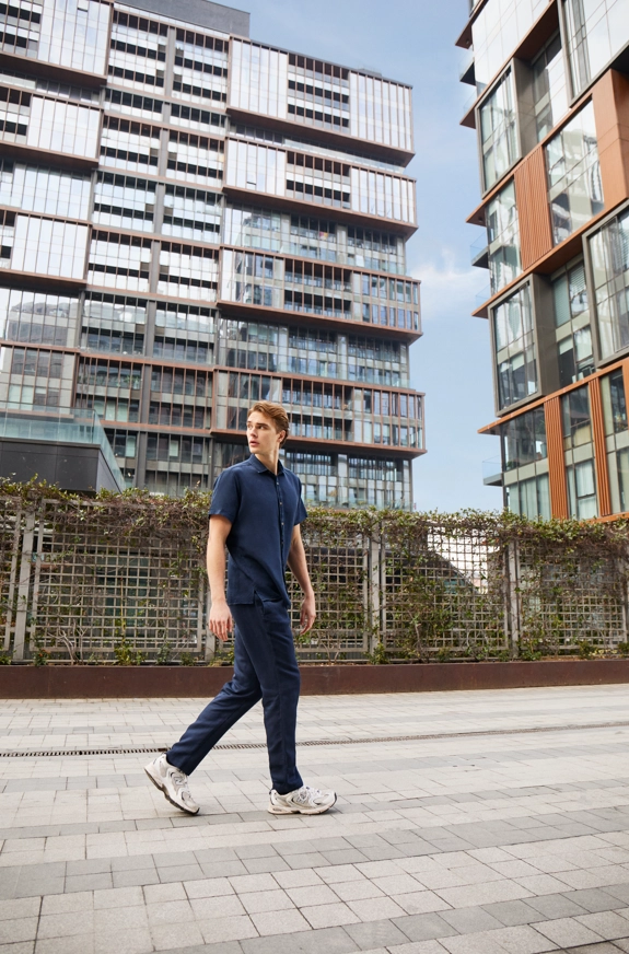 Shirt van katoen en cashmere | Blue