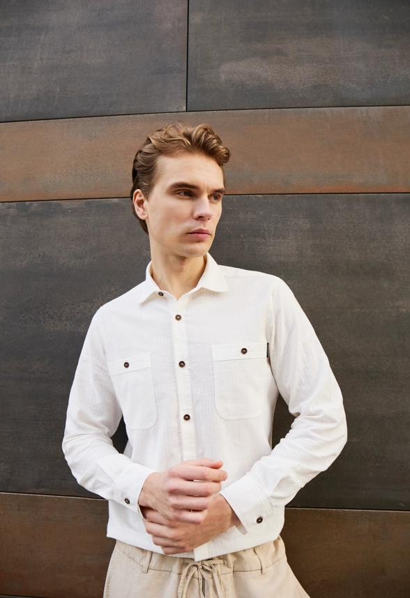 Shirt van katoen en cashmere | White