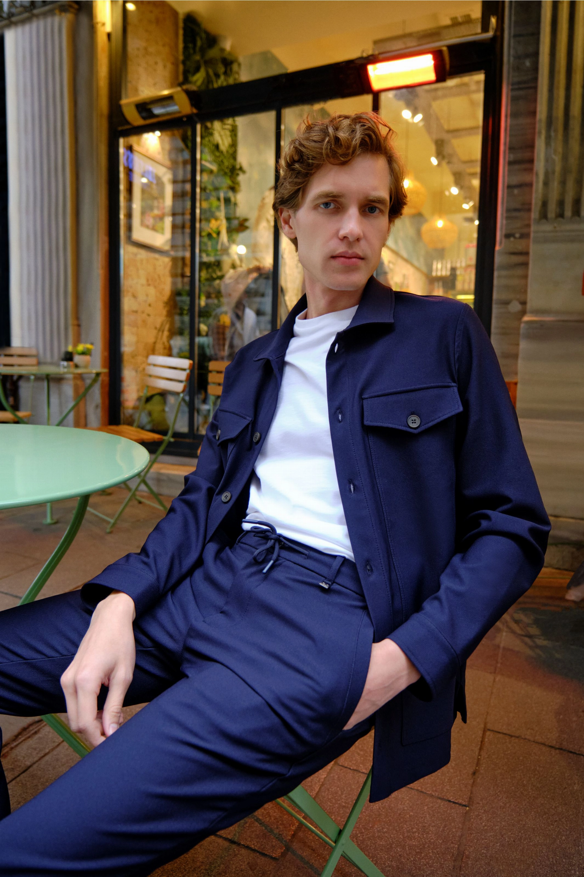 Shirt van katoen en cashmere | Blue