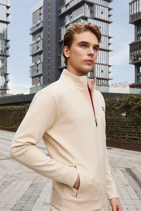 Shirt van katoen en cashmere | Beige