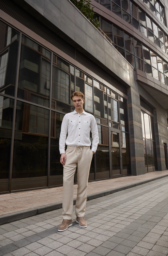 Shirt van katoen en cashmere | Beige