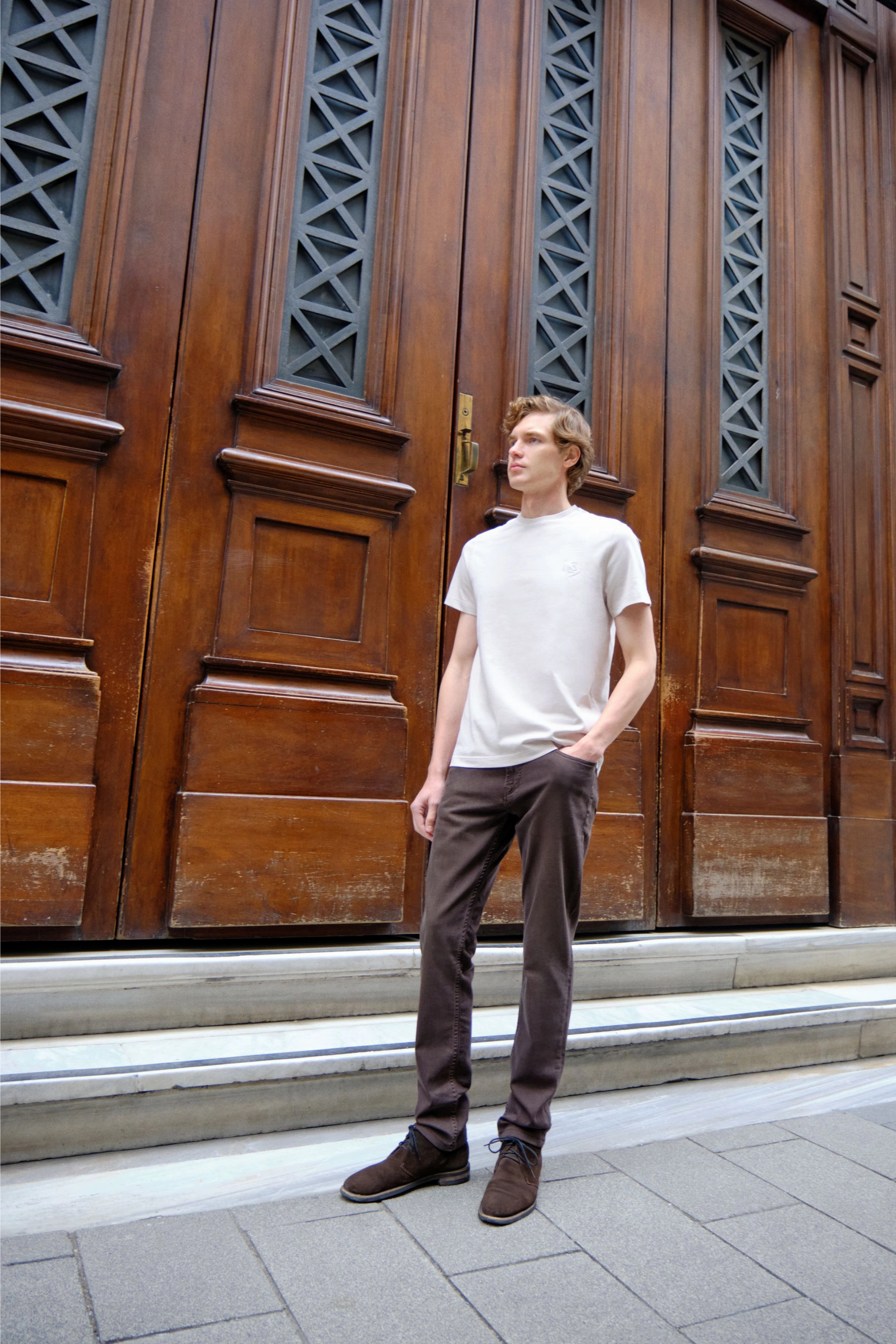 Shirt van katoen en cashmere | Beige