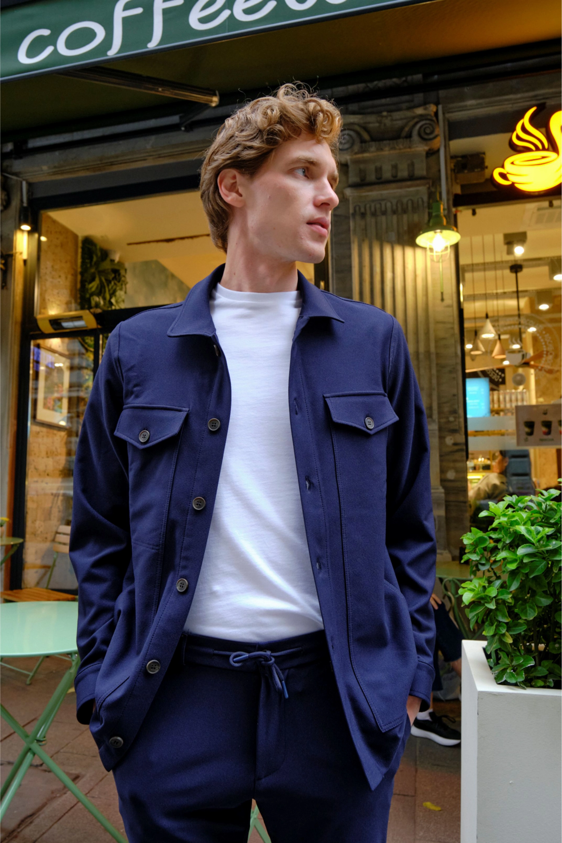 Shirt van katoen en cashmere | Blue