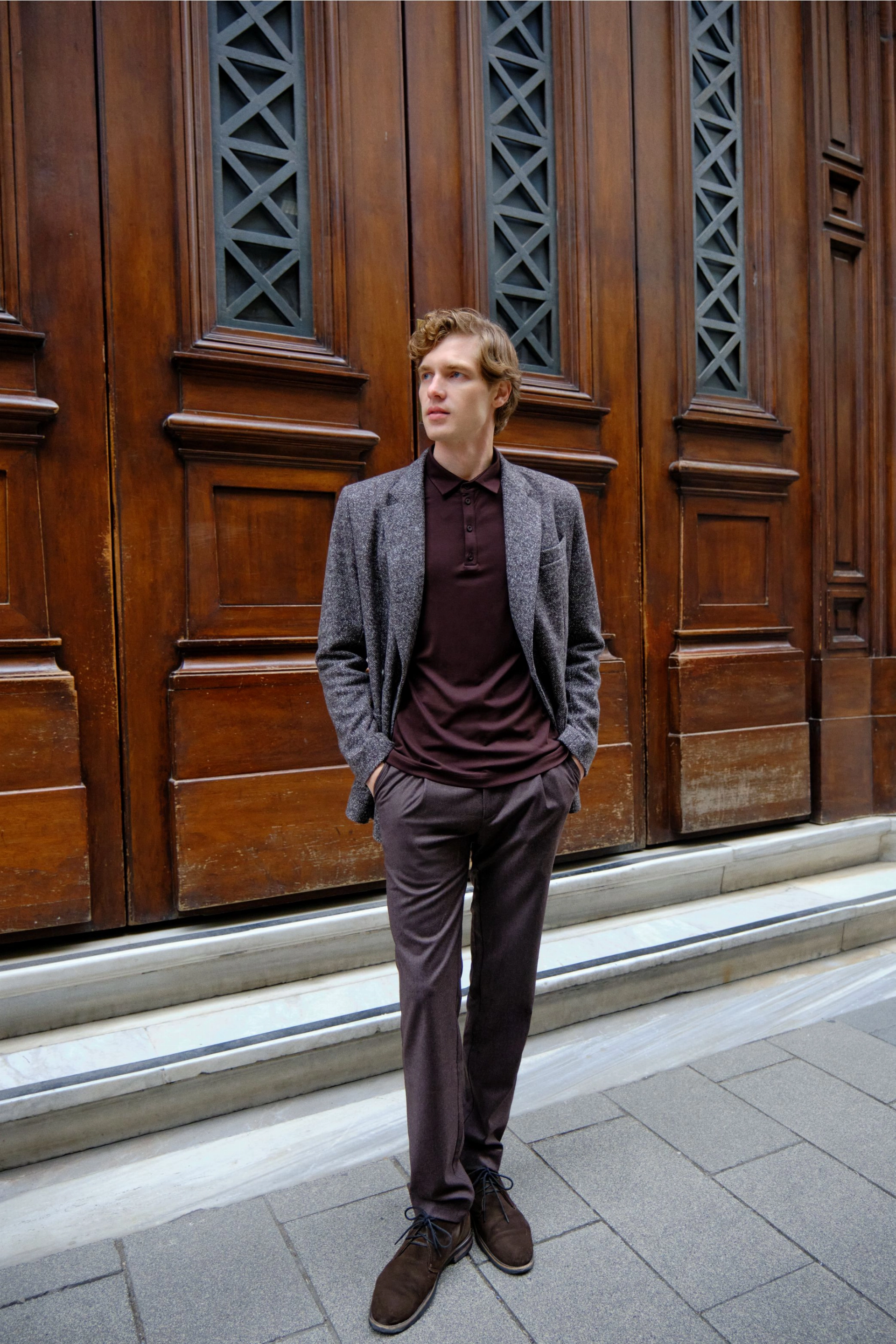 Shirt van katoen en cashmere | Brown