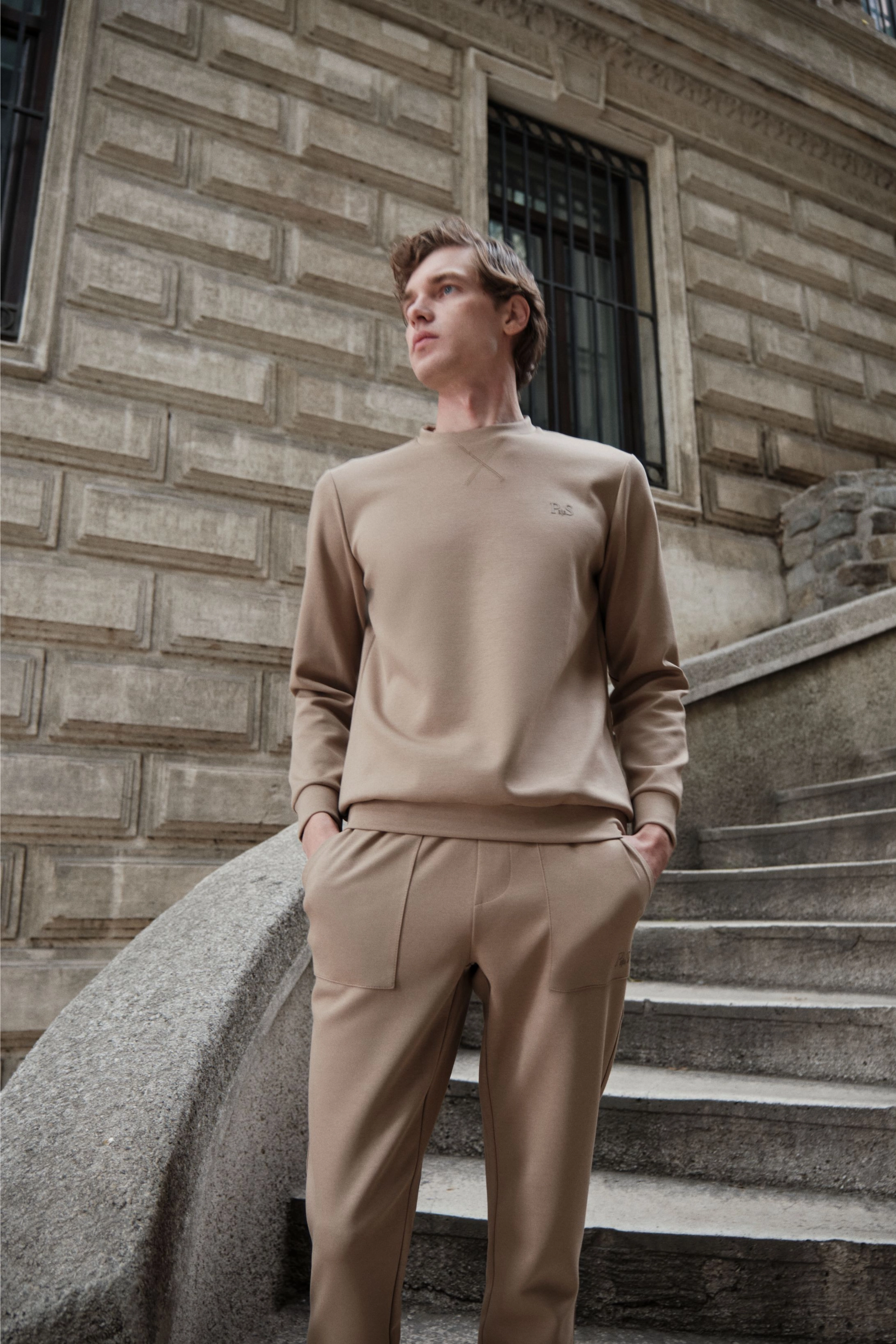 Shirt van katoen en cashmere | Beige