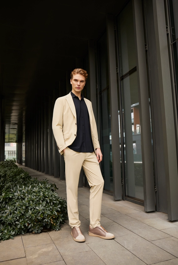 Shirt van katoen en cashmere | Beige