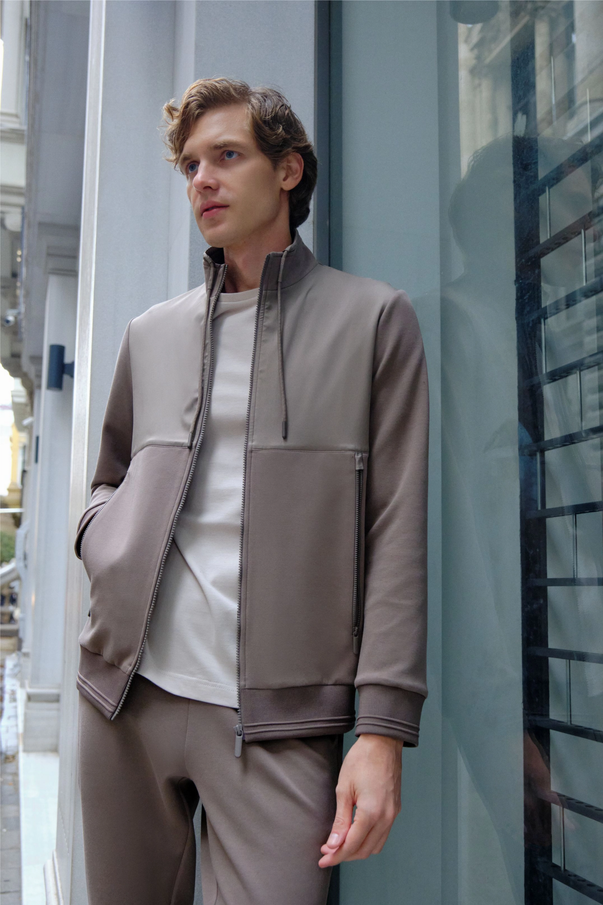 Shirt van katoen en cashmere | Brown