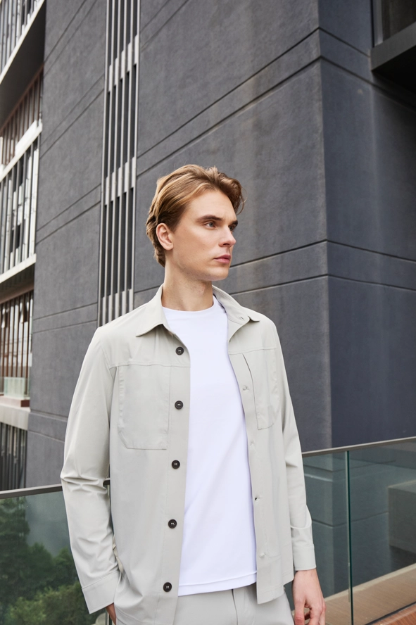 Shirt van katoen en cashmere | Beige