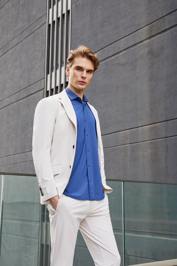 Shirt van katoen en cashmere | Blue